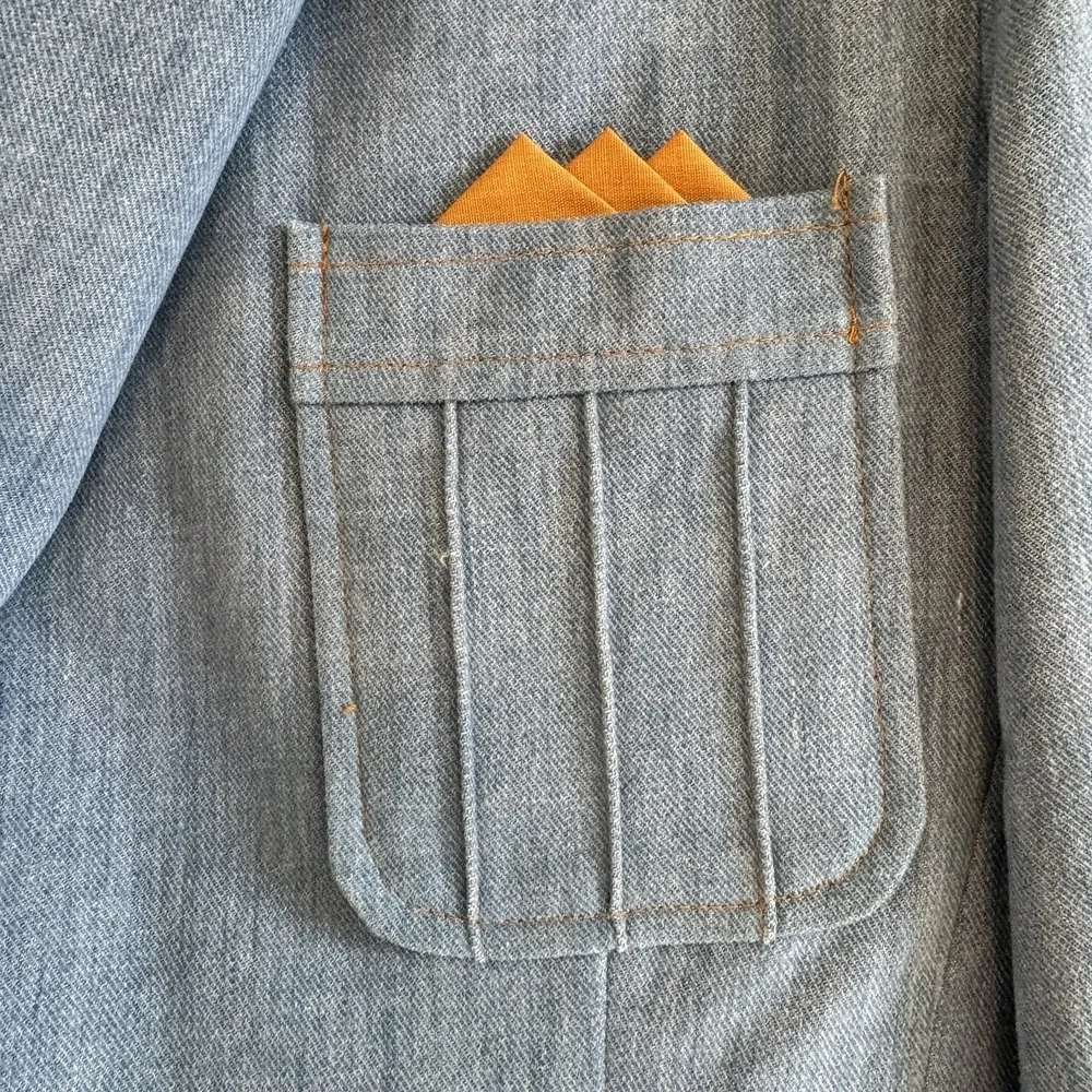 Tobias LA Men's VTG 70s Light Blue Denim Look Leisure Suit Three Piece Size 42 - Picture 9 of 16